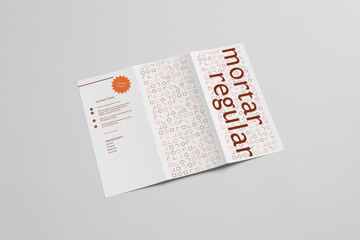 Mortar specimen brochure reading mortar regular with starburst
